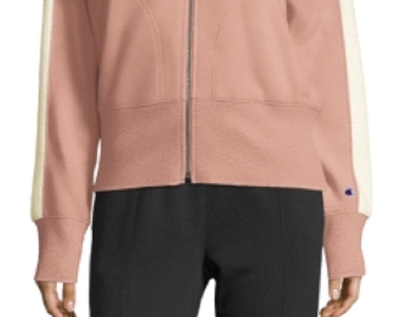 Moletom com capuz Champion Heritage Herringbone com zíper, rosa, tamanho grande, feminino