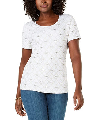 Camiseta feminina estampada Karen Scott, branca, tamanho grande