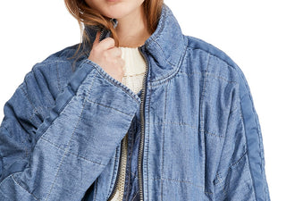 Jaqueta jeans acolchoada Dolman feminina Free People, azul, tamanho X-S