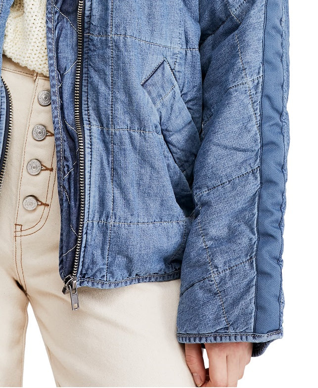Jaqueta jeans acolchoada Dolman feminina Free People, azul, tamanho X-S