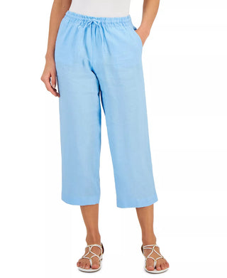 Calça cropped feminina Charter Club com cintura amarrada, azul, tamanho 18