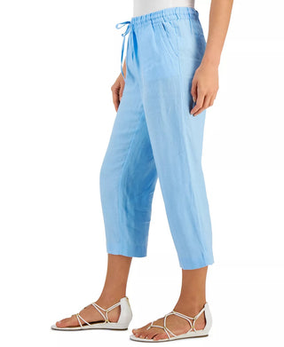 Calça cropped feminina Charter Club com cintura amarrada, azul, tamanho 18