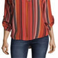 Blusa listrada feminina John Paul Richard com mangas dobradas, vermelha, tamanho pequeno XS
