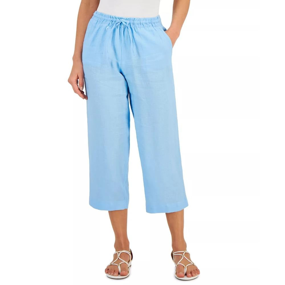Calça cropped feminina Charter Club com cintura amarrada, azul, tamanho 10