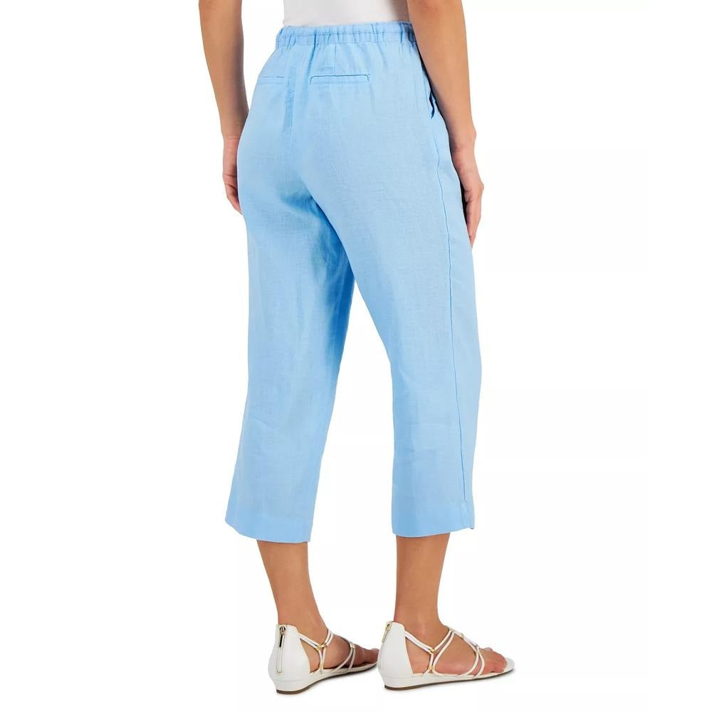 Calça cropped feminina Charter Club com cintura amarrada, azul, tamanho 10