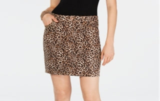 Minissaia jeans feminina com estampa de leopardo da INC International Concepts, marrom, tamanho 8