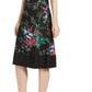 Vestido feminino Trina Turk com estampa floral, manga 3/4, decote em V abaixo do joelho, ajuste flare, preto, tamanho 14