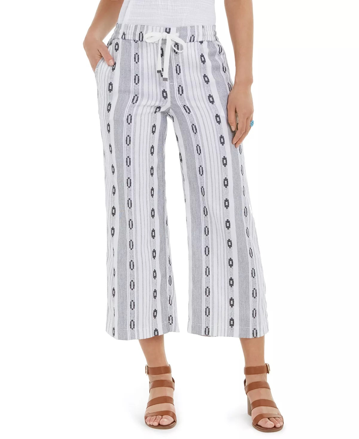 Calça Cropped Jacquard Feminina Style &amp; Co Branca Tamanho P