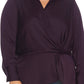 Blusa feminina Vince Camuto Plus Size Manga Longa Cetim Hammer Peplum Twist Roxa Tamanho 1X