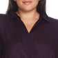Blusa feminina Vince Camuto Plus Size Manga Longa Cetim Hammer Peplum Twist Roxa Tamanho 1X