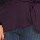 Blusa feminina Vince Camuto Plus Size Manga Longa Cetim Hammer Peplum Twist Roxa Tamanho 1X