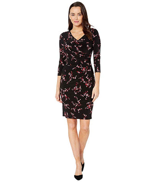 Vestido feminino Ralph Lauren com babados e estampa floral, preto, tamanho 8