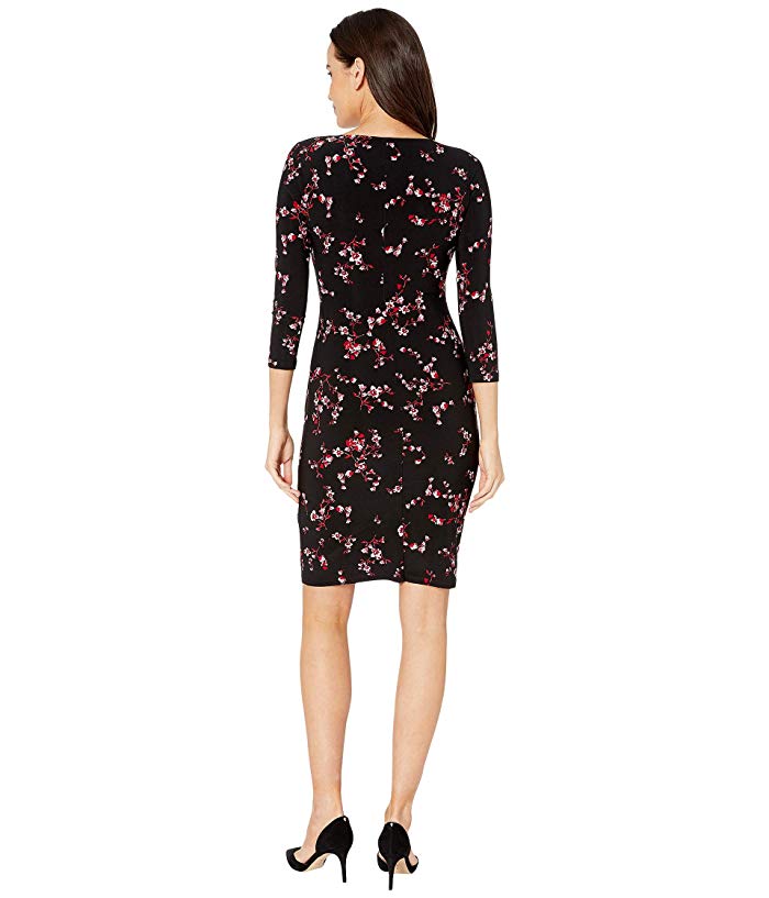 Vestido feminino Ralph Lauren com babados e estampa floral, preto, tamanho 8