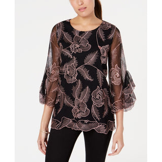 Blusa feminina Alfani com mangas bufantes bordadas, rosa, tamanho pequeno G