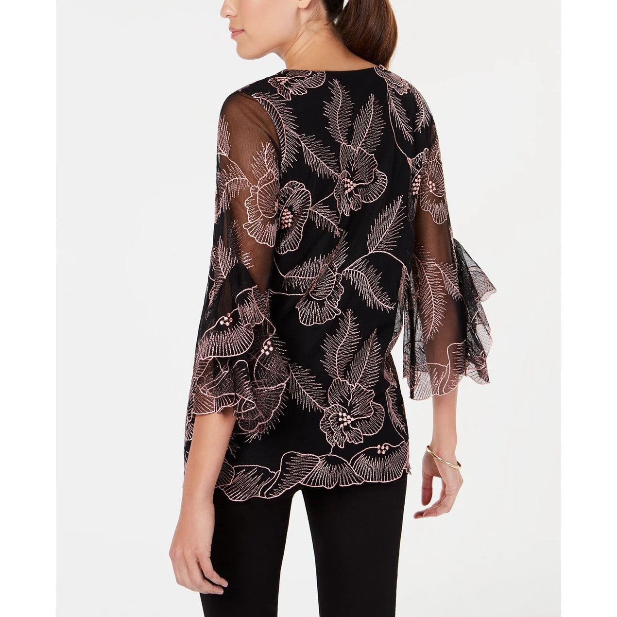 Blusa feminina Alfani com mangas bufantes bordadas, rosa, tamanho pequeno G