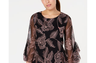 Blusa feminina Alfani com mangas bufantes bordadas, rosa, tamanho pequeno G