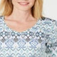 Blusa feminina estampada com decote em V Karen Scott, azul, tamanho pequeno