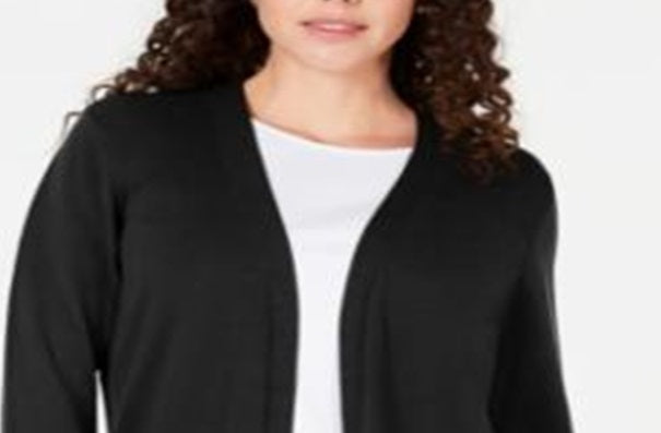 Karen Scott Cardigan Feminino Aberto Frente Botões Punho Preto Tamanho P