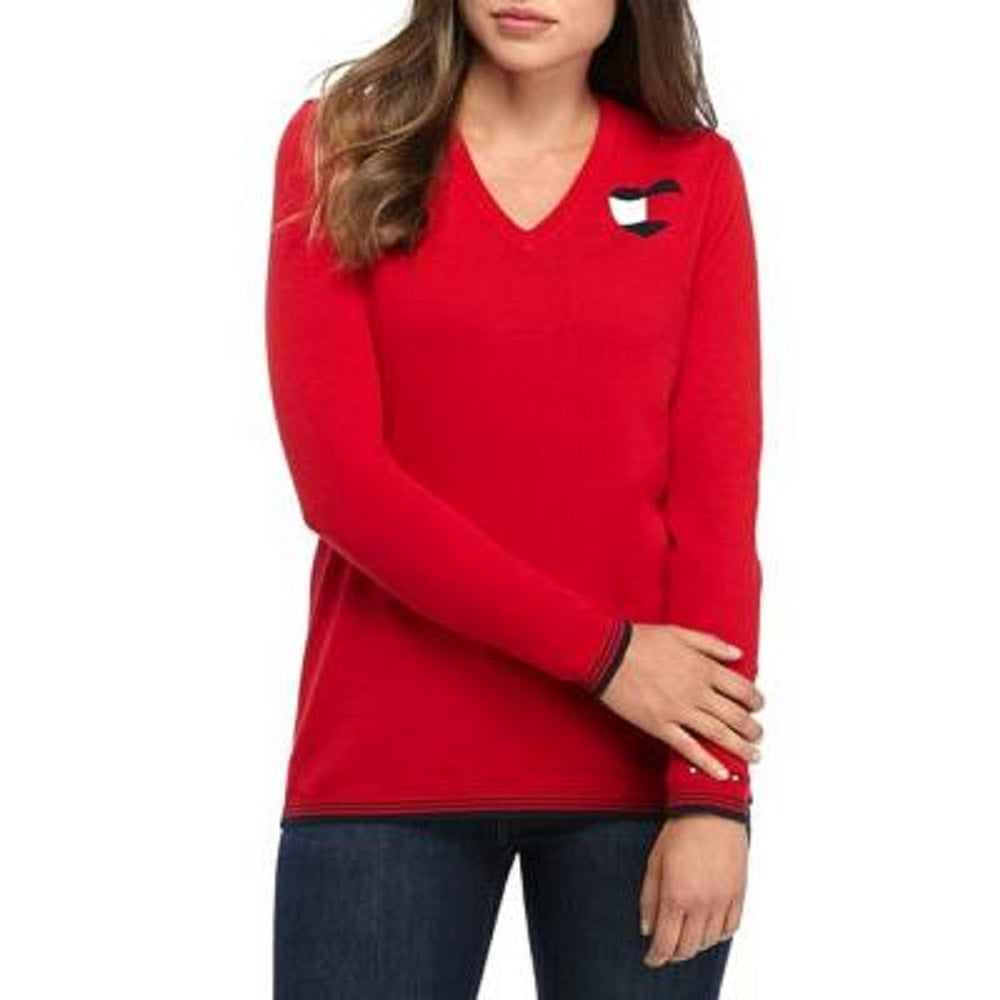 Suéter Tommy Hilfiger Feminino de Algodão com Logotipo e Coração Vermelho Tamanho Médio