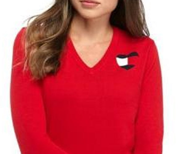 Suéter Tommy Hilfiger Feminino de Algodão com Logotipo e Coração Vermelho Tamanho Médio