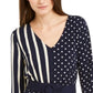 Blusa feminina Alfani com estampa de bolinhas e manga 3/4, azul, tamanho pequeno e médio