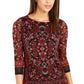 Charter Club Blusa feminina estampada com decote canoa, vermelha, tamanho X-S