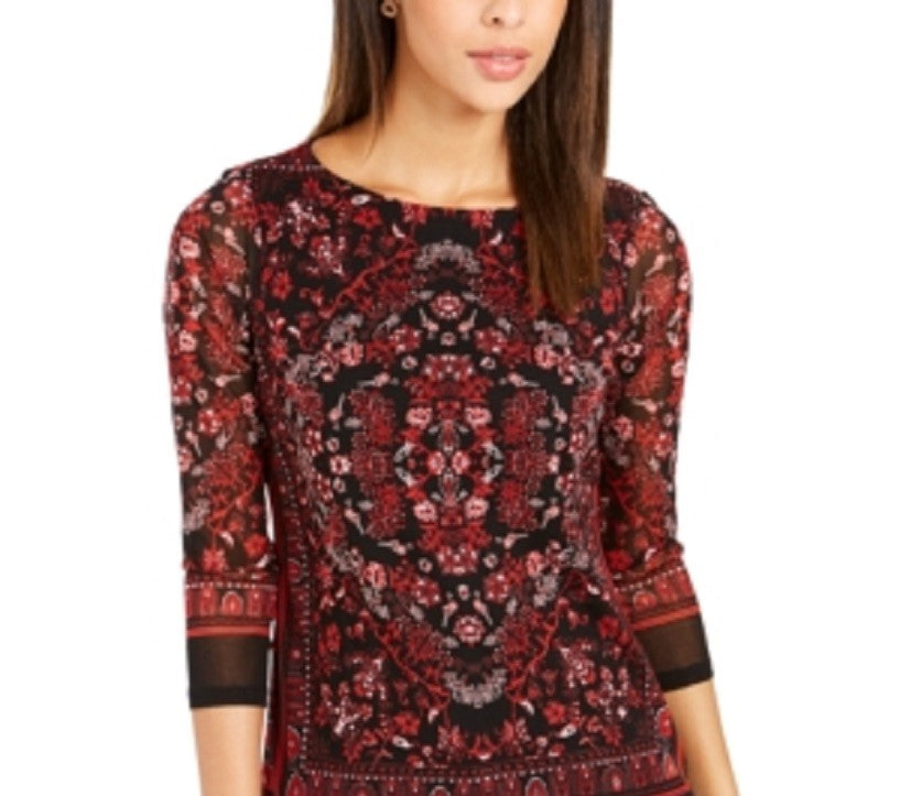Charter Club Blusa feminina estampada com decote canoa, vermelha, tamanho X-S