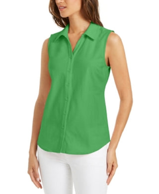 Camisa feminina sem mangas Charter Club Cotton Piquet, verde, tamanho 18