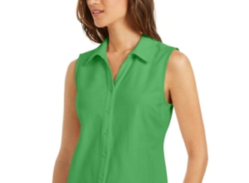 Camisa feminina sem mangas Charter Club Cotton Piquet, verde, tamanho 18