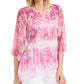 Blusa feminina JM Collection com estampa Paisley e decote dividido, rosa, tamanho extragrande