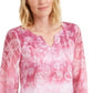 Blusa feminina JM Collection com estampa Paisley e decote dividido, rosa, tamanho extragrande
