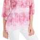 Blusa feminina JM Collection com estampa Paisley e decote dividido, rosa, tamanho extragrande