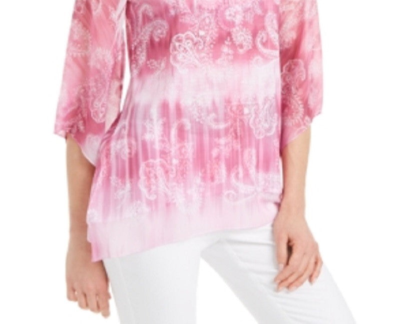 Blusa feminina JM Collection com estampa Paisley e decote dividido, rosa, tamanho extragrande