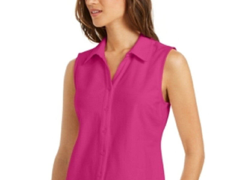 Camisa feminina sem mangas Charter Club Cotton Piquet Rosa Tamanho 18