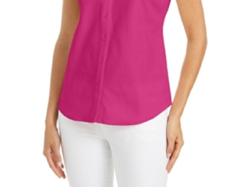 Camisa feminina sem mangas Charter Club Cotton Piquet Rosa Tamanho 18