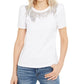 Camiseta feminina de algodão com franjas e lantejoulas da INC International Concepts, tamanho pequeno e médio, branca
