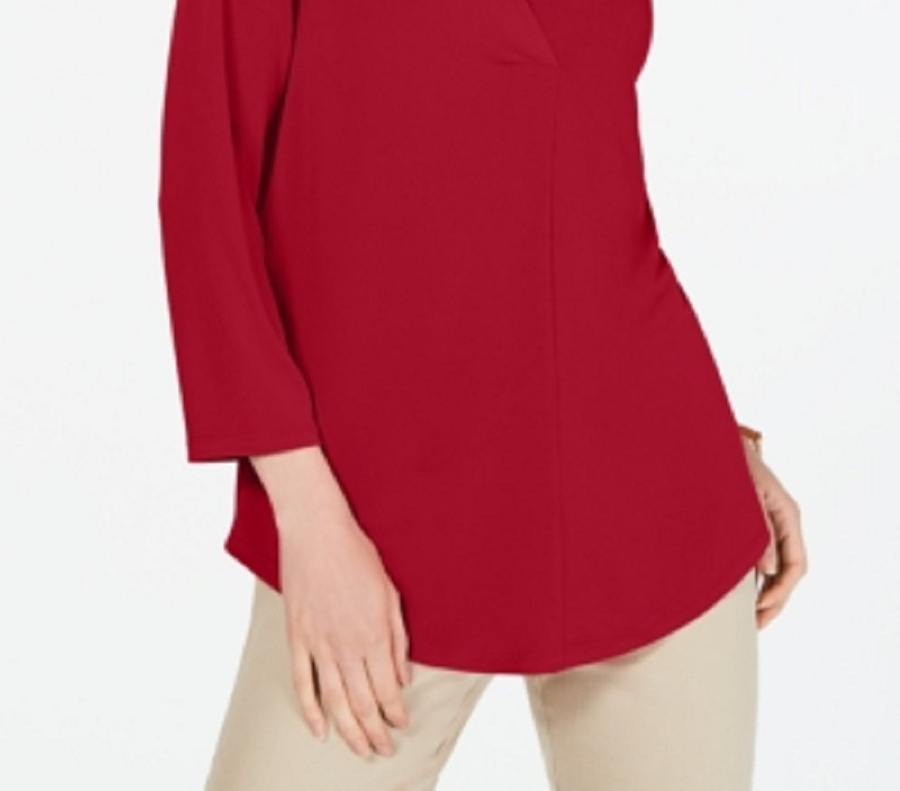 Top feminino Charter Club com manga 3/4, vermelho, tamanho pequeno