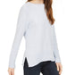 Blusa feminina texturizada mesclada, manga comprida, gola redonda, tamanho azul, tamanho médio