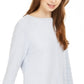 Blusa feminina texturizada mesclada, manga comprida, gola redonda, tamanho azul, tamanho médio