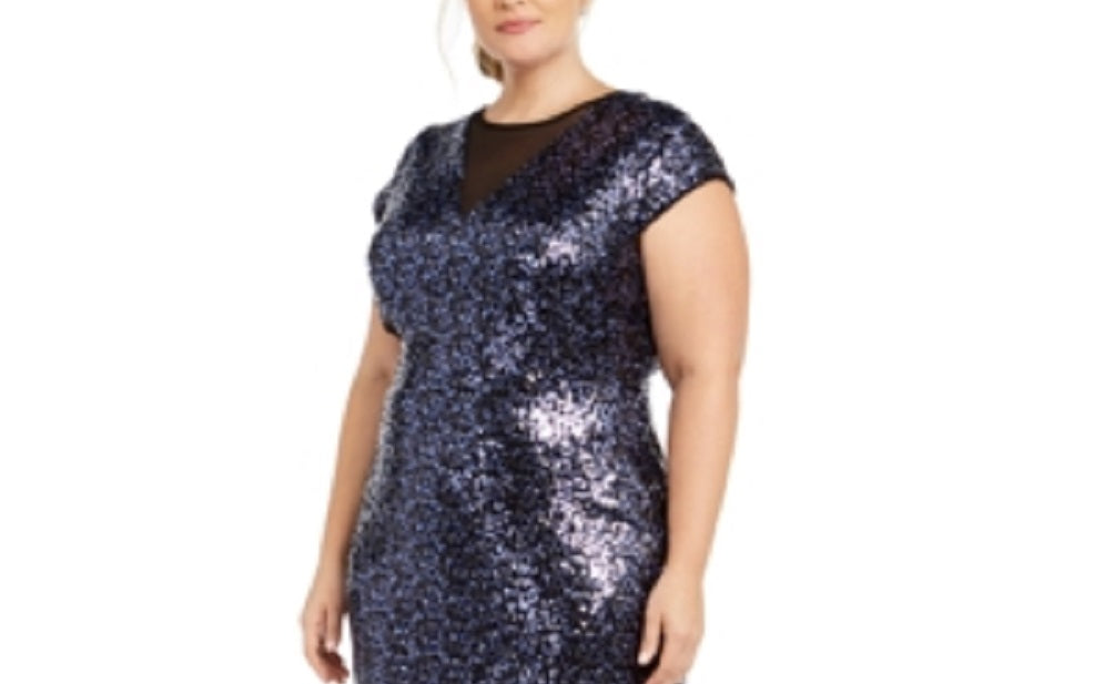 Vestido de festa feminino Teeze Me Plus com lantejoulas, azul, tamanho 16