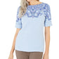 Karen Scott Blusa feminina estampada com decote canoa, azul, tamanho X-S