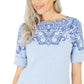 Karen Scott Blusa feminina estampada com decote canoa, azul, tamanho X-S