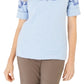 Karen Scott Blusa feminina estampada com decote canoa, azul, tamanho X-S