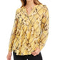 Top feminino estampado com decote dividido, amarelo, tamanho extrapequeno, Charter Club