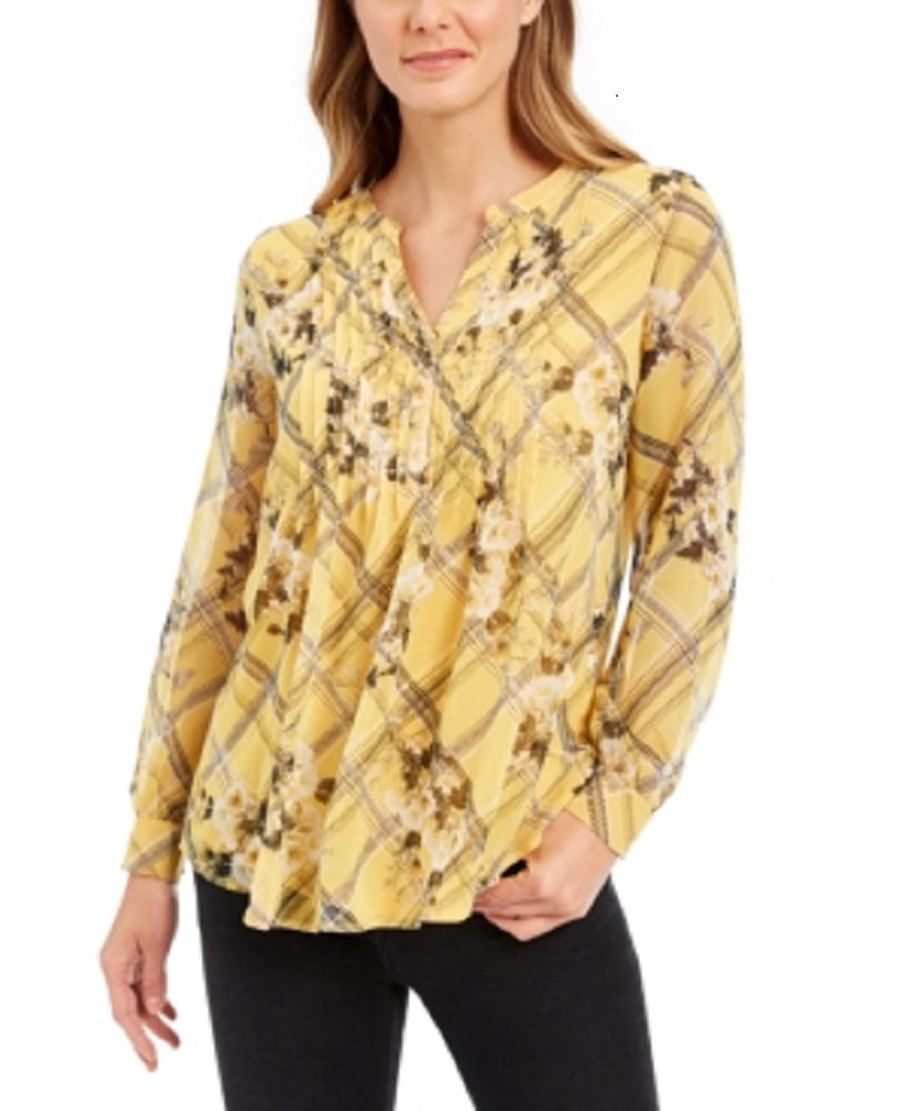 Top feminino estampado com decote dividido, amarelo, tamanho extrapequeno, Charter Club