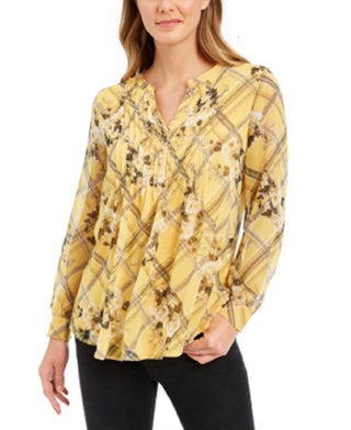 Top feminino estampado com decote dividido, amarelo, tamanho extrapequeno, Charter Club
