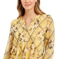 Top feminino estampado com decote dividido, amarelo, tamanho extrapequeno, Charter Club