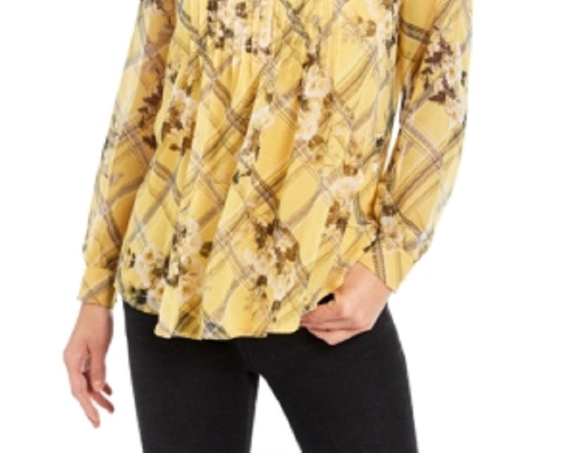 Top feminino estampado com decote dividido, amarelo, tamanho extrapequeno, Charter Club