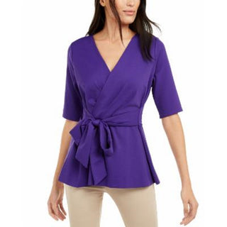 Blusa Alfani Feminina com Manga Cotovelo e Envoltório Falso Roxo Tamanho Pequeno G