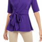 Blusa Alfani Feminina com Manga Cotovelo e Envoltório Falso Roxo Tamanho Pequeno G